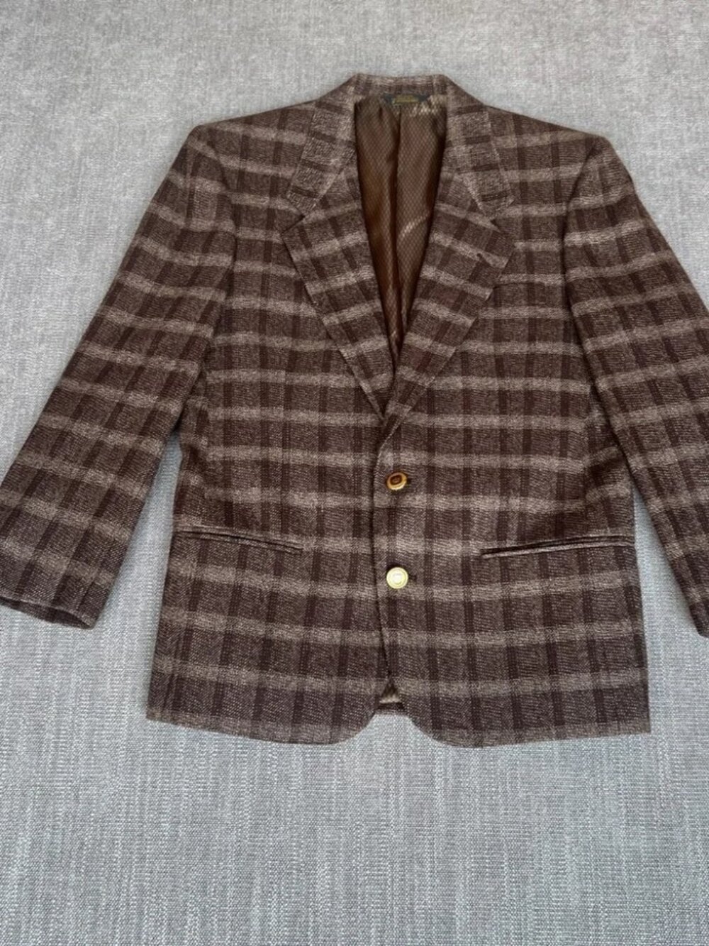 Report Malibu Clothes Beverly Hills Blazer Jacket Men 36S Brown Plaid Wool Profe